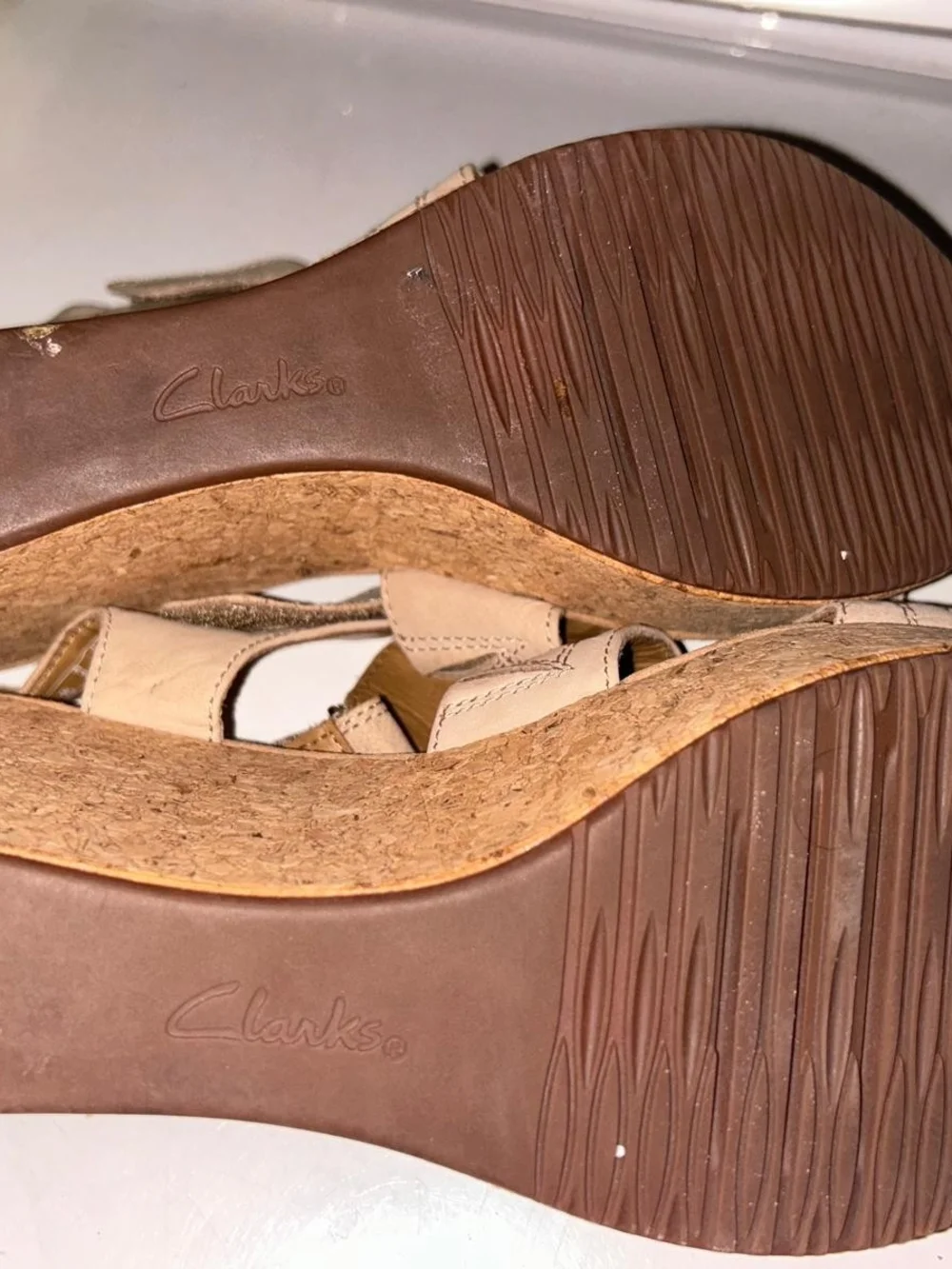 Clarks Beige Cork Wedge Sandals